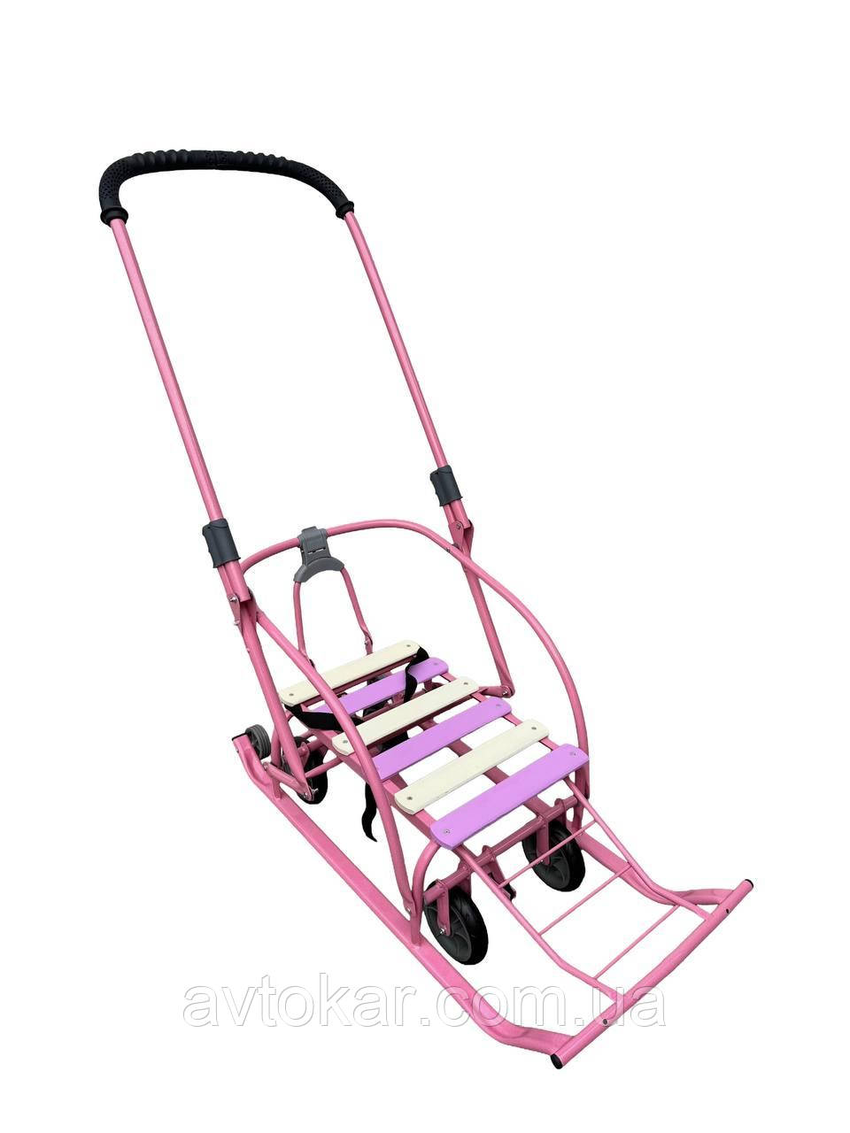 Санки-трансформер на колесах дитячі Мрія 2025 колір: світло-лавандовий рейки-сліп.кість-персик 23311 ORG, фото 1