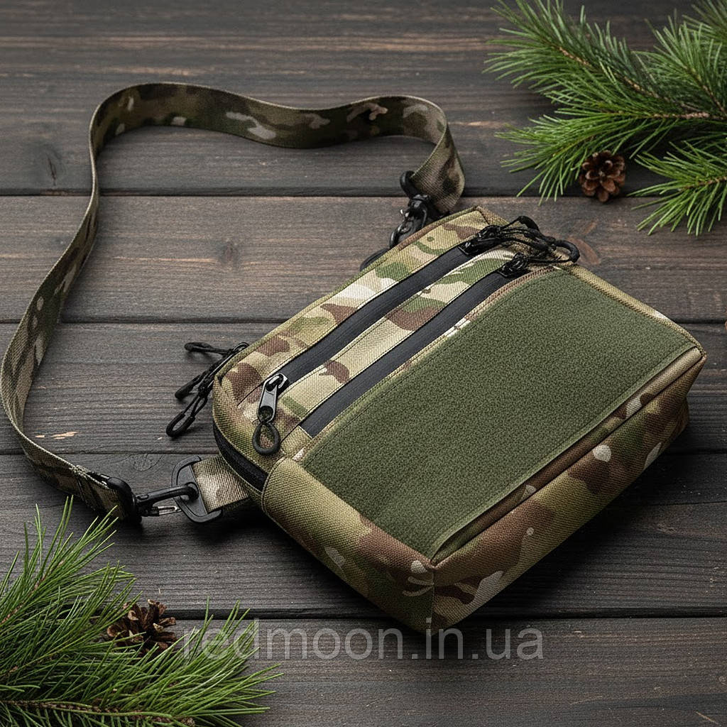 Тактична сумка через плече Oxford 600D 25*20*5,5 см, Мультікам / Сумка месенджер / Сумка з липучкою для шевронів / Барсетка, фото 1