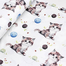 Ранфорс digital з цифровим друком 5D маленькі "Котенята з нитками" № F-3600