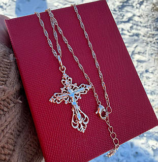 Набір GONCHAR & CO. Ланцюжок Канатне плетіння 50-55 см (2 мм) + Хрестик Класичний 3,5 см (18 к колір золота 585п) 83-002