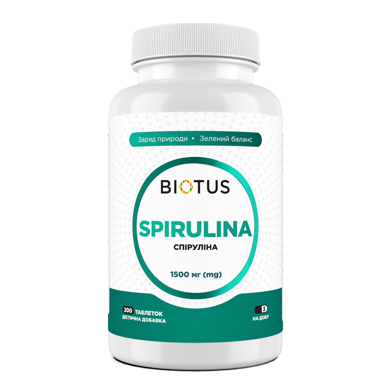 Спіруліна, Spirulina, Biotus, 200 таблеток (1500 мг у трьох таблетках) yY., фото 1