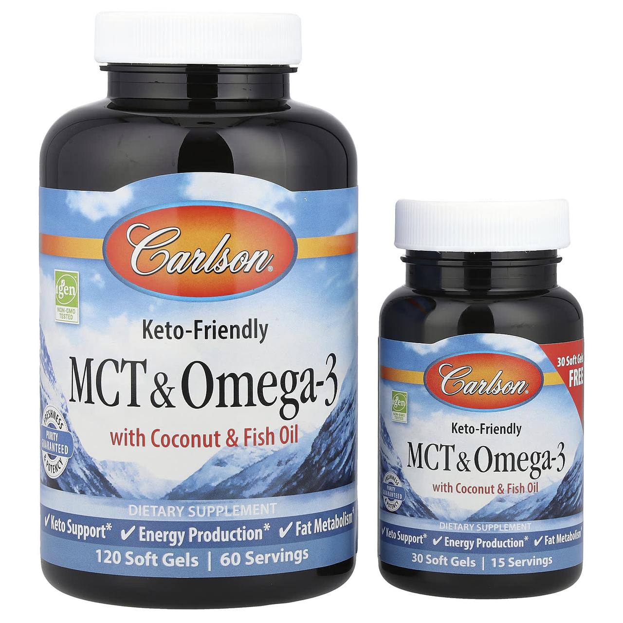 МСТ і Омега-3, MCT & Omega-3, Carlson, 120 гелевих капсул + 30 капсул безкоштовно yY., фото 1