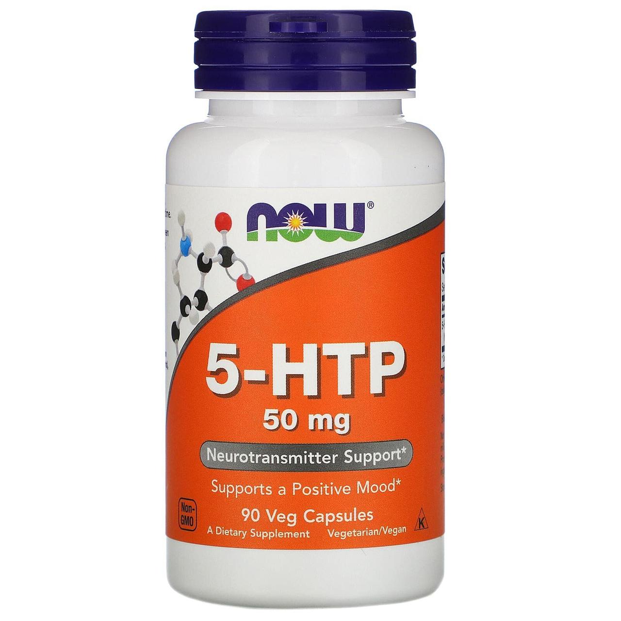 5-HTP, 5-гідрокситриптофан, 5-HTP, NOW Foods, 50 мг, 90 вегетаріанських капсул yY., фото 1