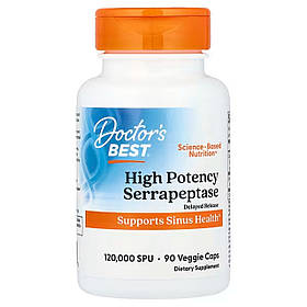 Серрапептаза, High Potency Serrapeptase, Doctor's Best, 120,000 SPUs, 90 веганських капсул yY.