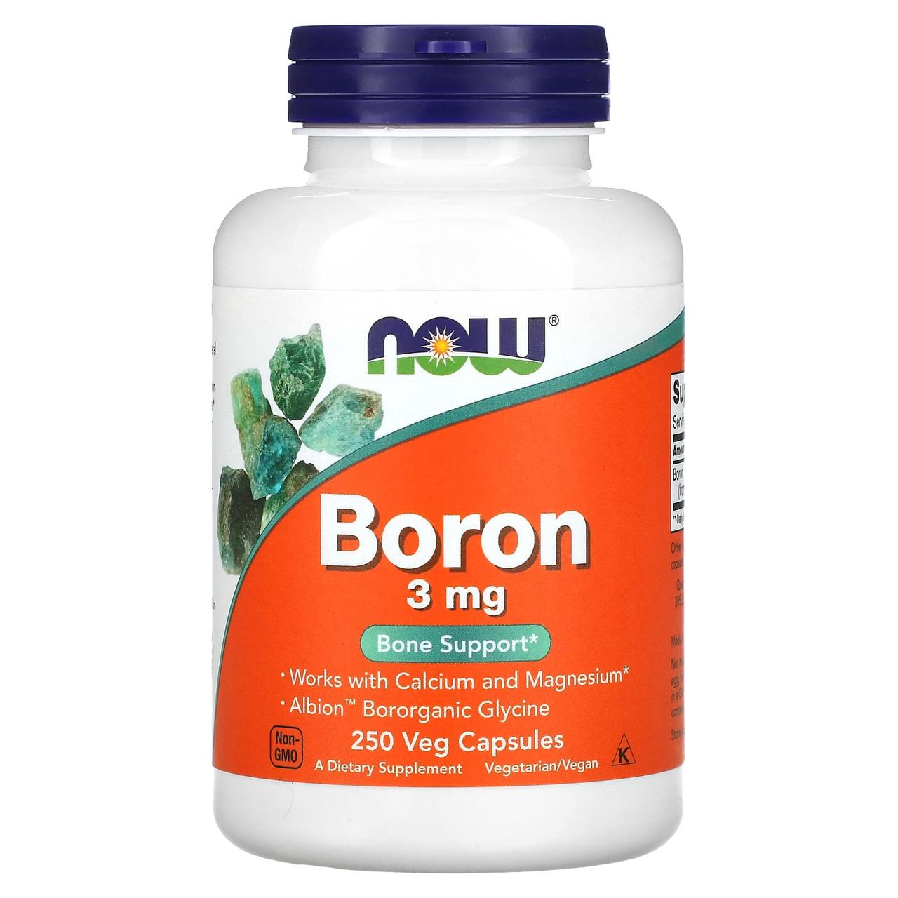 Бор, Boron, Now Foods, 3 мг, 250 вегетаріанських капсул yY., фото 1