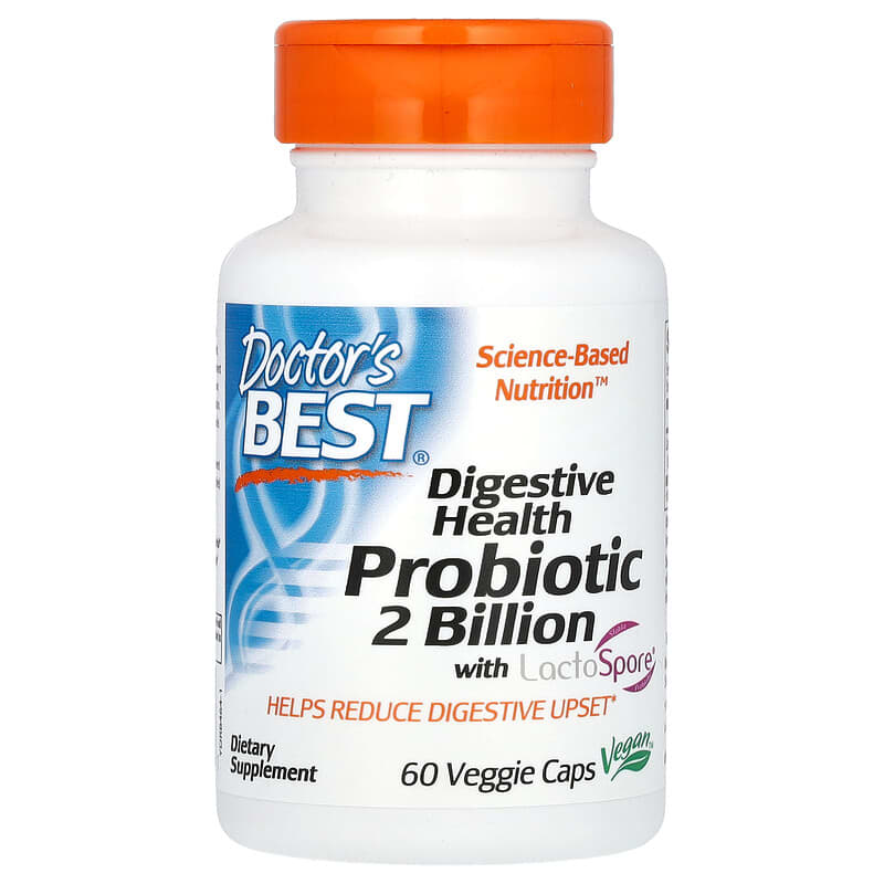 Пробіотики для травлення, Digestive Health, Probiotic 2 Billion with LactoSpore, Doctor's Best, 2 млрд КУО, 60 веганських капсул, фото 1