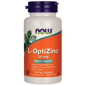 ОптіЦинк, L-OptiZinc, Now Foods, 30 мг, 100 вегетаріанських капсул yY.