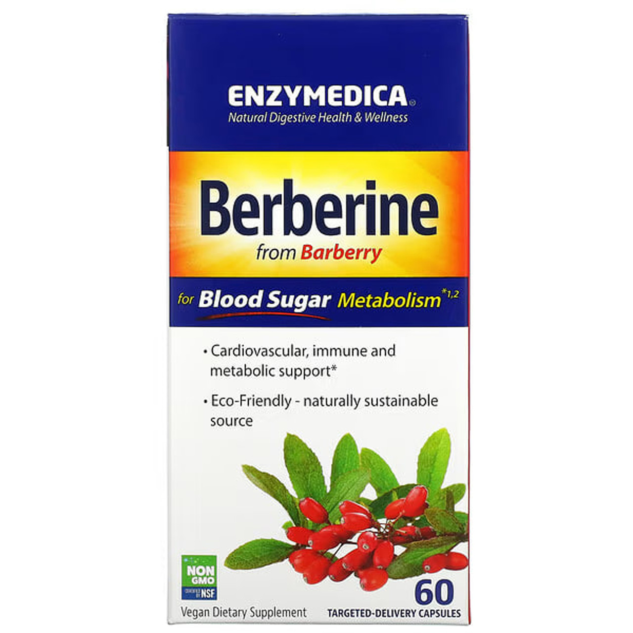 Берберин для метаболізму цукру в крові, Berberine for Blood Sugar Metabolism, Enzymedica, веган, 60 капсул із цільовою доставкою, фото 1