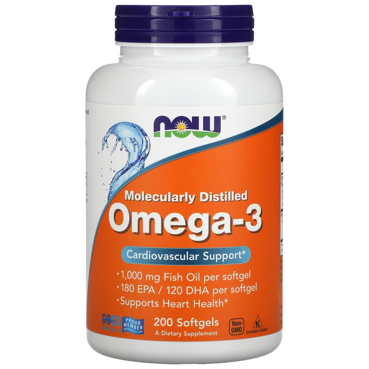 Омега-3 риб'ячий жир, Omega-3 Fish Oil, Now Foods, 2000 мг, 200 рибних капсул (1000 мг на капсулу) yY., фото 1