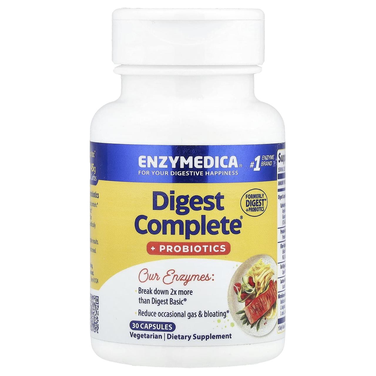 Ферменти і пробіотики, Digest + Probiotics, Enzymedica, 30 капсул yY., фото 1