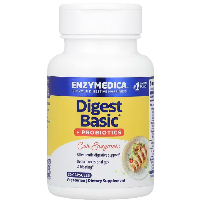 Ферменти і пробіотики, Digest Basic + Probiotics, Enzymedica, 30 капсул yY., фото 1