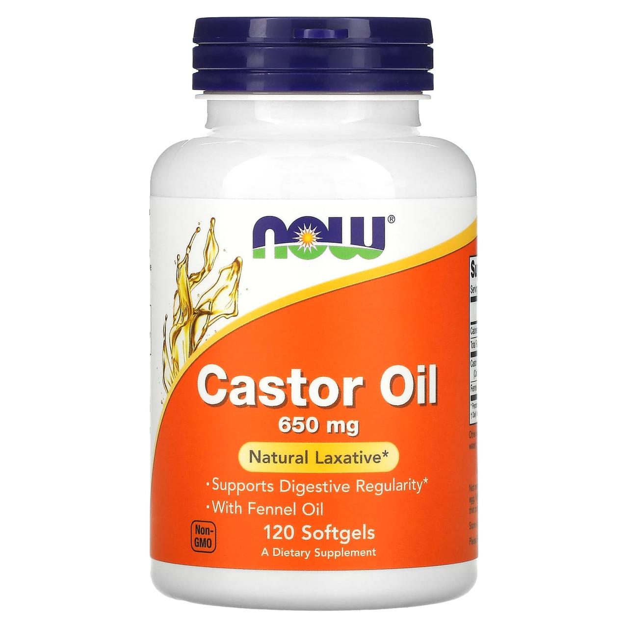 Касторове масло, Castor Oil, NOW Foods, 650 мг, 120 гелевих  капсул yY., фото 1