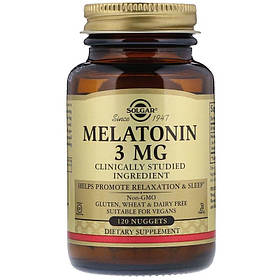 Мелатонін, Melatonin, Solgar, 3 мг, 120  таблеток для розжовування yY.