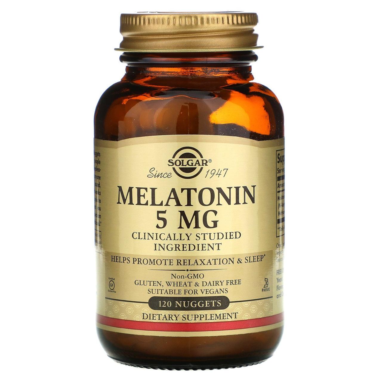 Мелатонін, Melatonin, Solgar, 5 мг, 120 таблеток для розжовування yY., фото 1