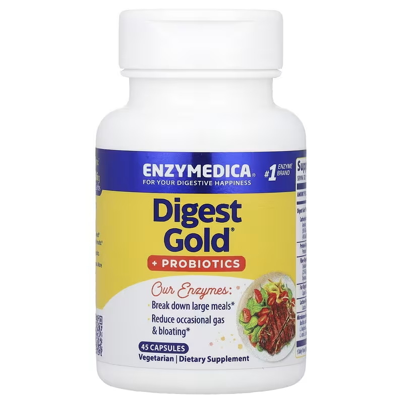 Ферменти і пробіотики, Digest Gold + Probiotics, Enzymedica, 45 капсул yY., фото 1