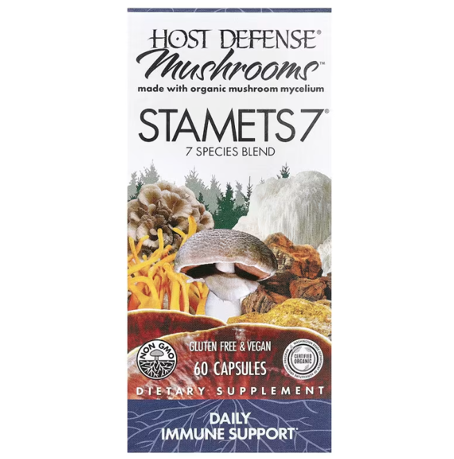 Підтримка імунітету, Immune Support STAMETS 7, Host Defense, щоденна, суміш із 7 видів грибів, 60 вегетаріанських капсул yY., фото 1