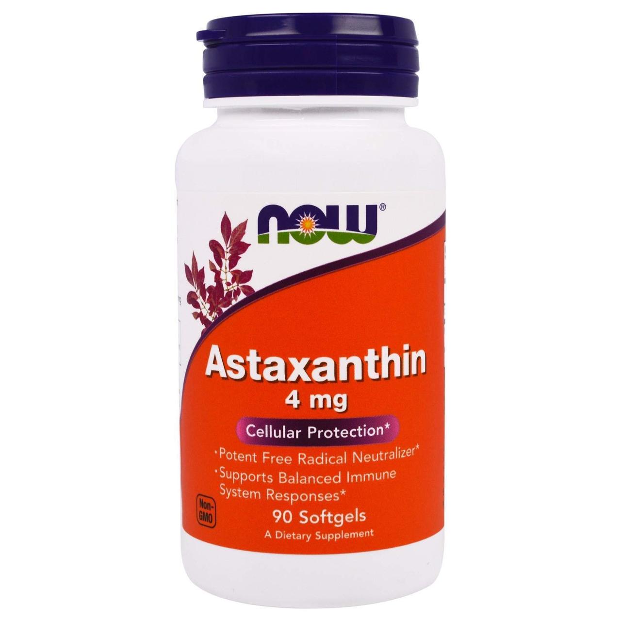 Астаксантин, Astaxanthin, Now Foods, 4 мг, 90 гелевих капсул yY., фото 1