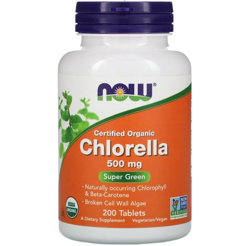 Хлорела, Chlorella, NOW Foods, сертифікована, органічна, 500 мг, 200 таблеток yY., фото 1