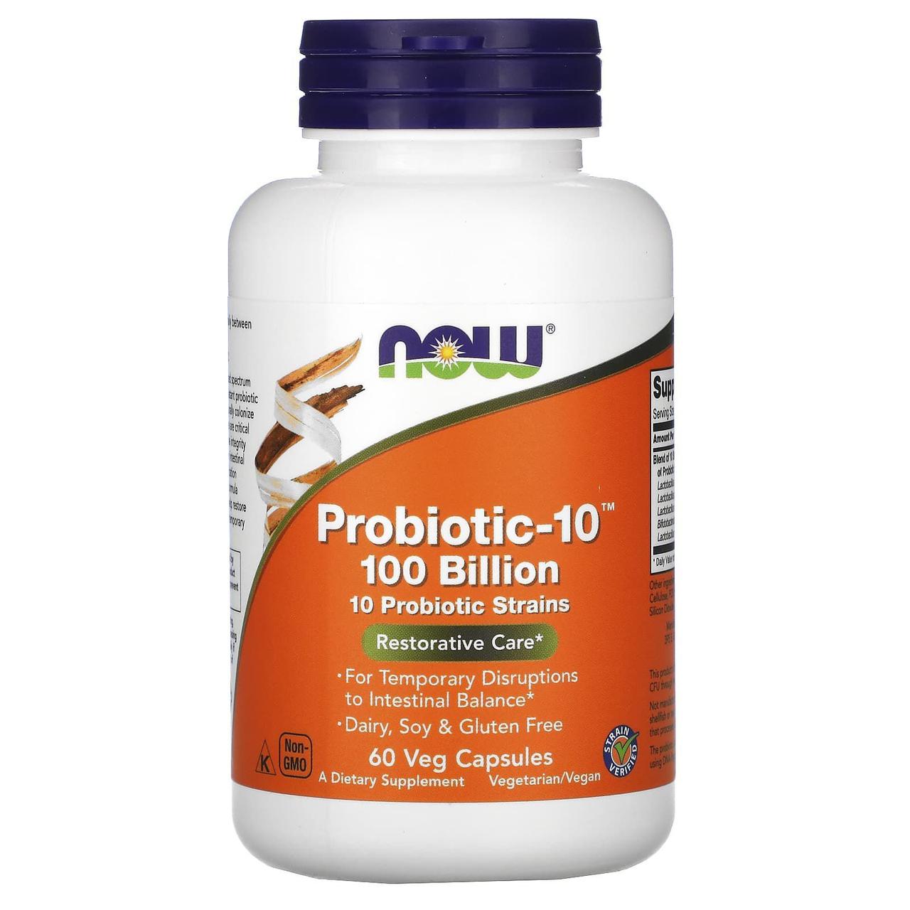Пробіотики-10, Probiotic-10, Now Foods, 100 млрд, 60 рослинних капсул yY., фото 1