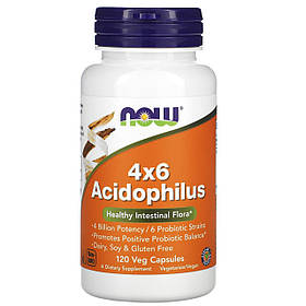 Пробіотики, 4x6 Acidophilus, Now Foods, 120 рослинних капсул yY.