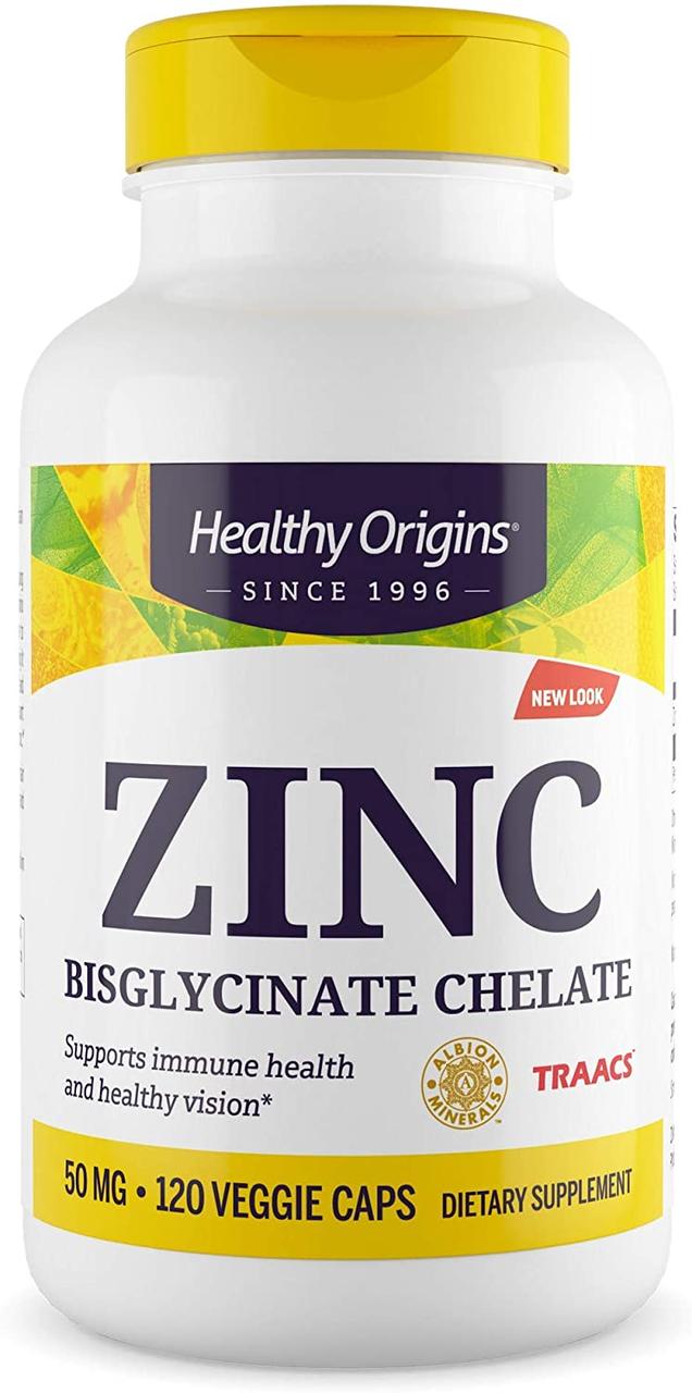 Цинк бісгліцинат, Zinc, Healthy Origins, 50 мг, 120 вегетаріанських капсул yY., фото 1