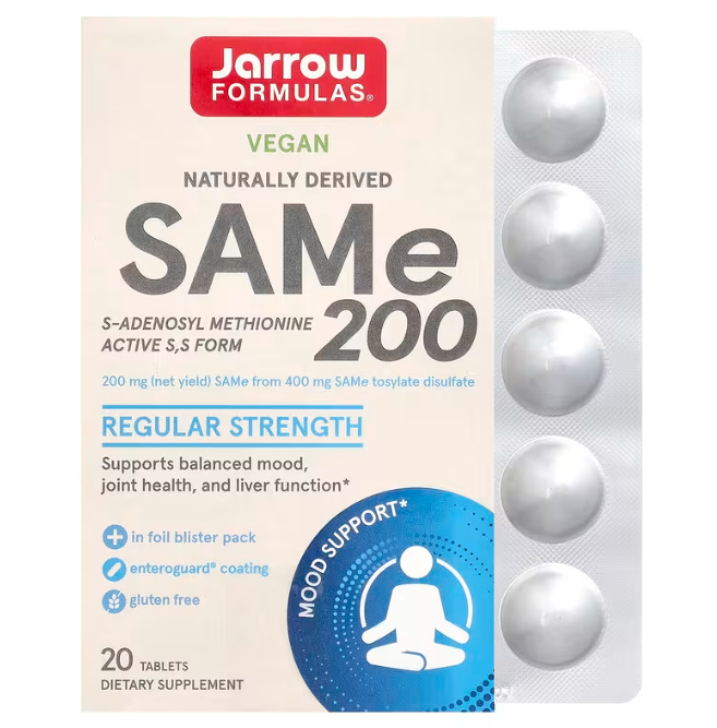 Аденозилметіонін, Sam-e (S-Adenosyl-L-Methionine), Jarrow Formulas, 200 мг, 20 таблеток, покритих кишковорозчинною оболонкою yY., фото 1