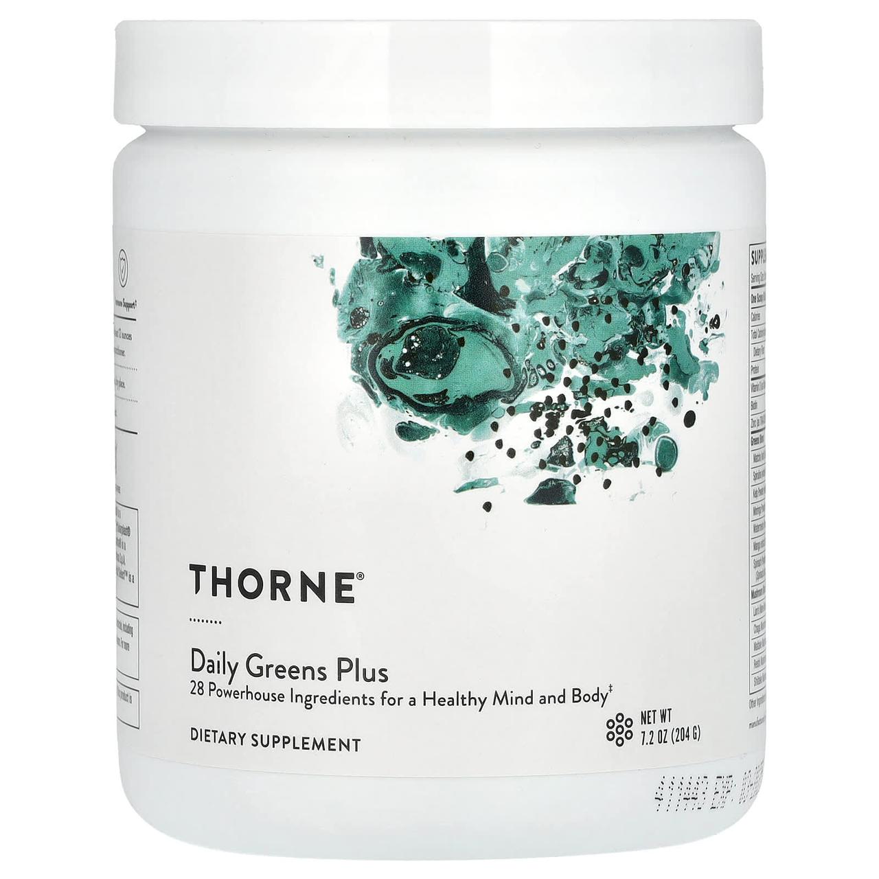 Суперфуд, Daily Greens Plus, Thorne, для здоров'я розуму та тіла, 204 г yY., фото 1