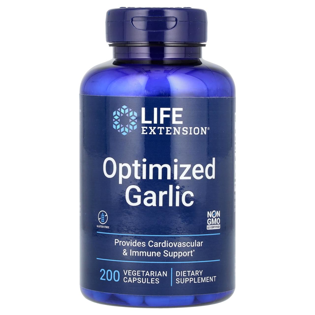 Часник оптимізований, Optimized Garlic, Life Extension, 200 вегетаріанських капсул (600 мг на капсулу) yY., фото 1
