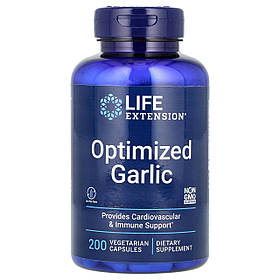 Часник оптимізований, Optimized Garlic, Life Extension, 200 вегетаріанських капсул (600 мг на капсулу) yY.