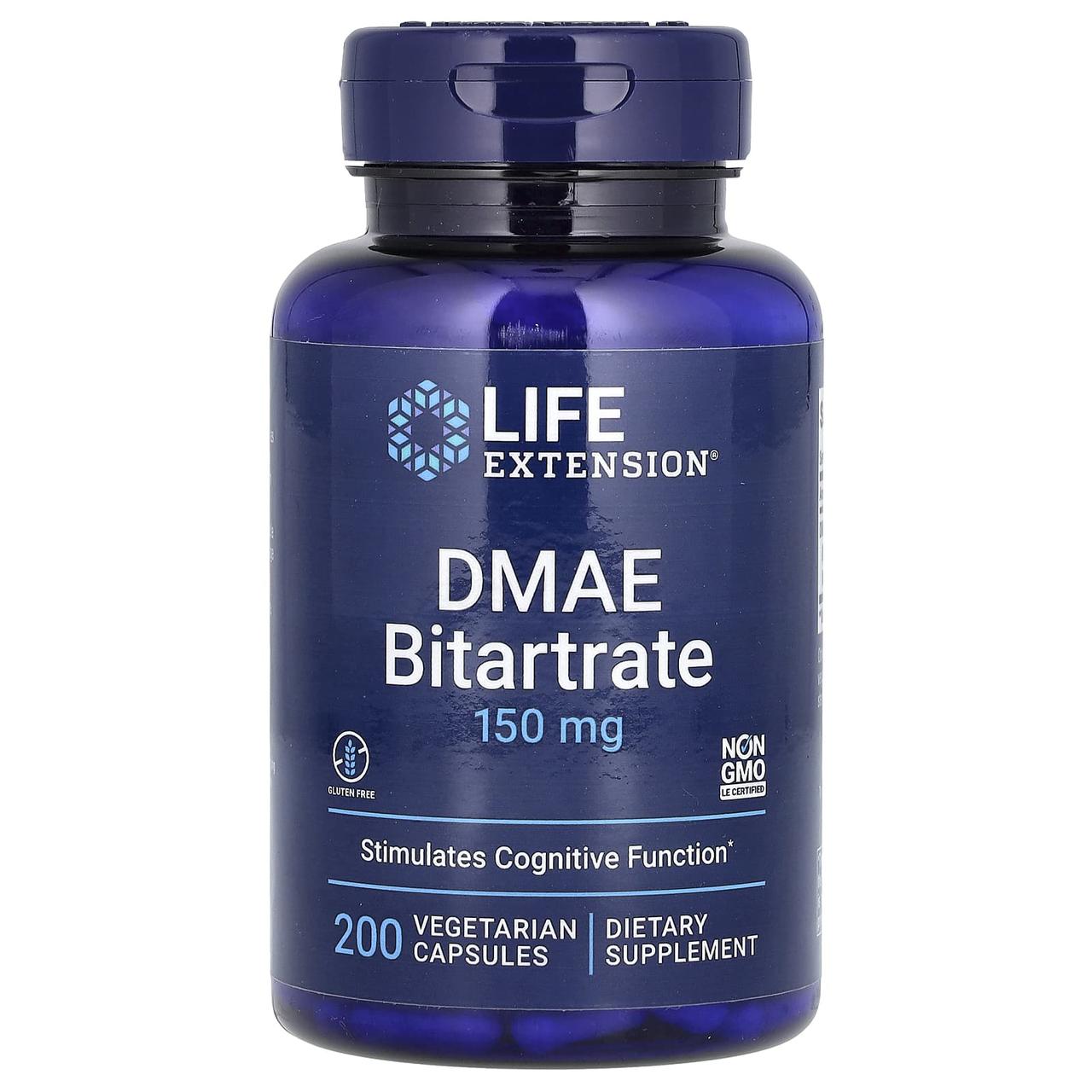 DMAE (Диметиламіноетанол), DMAE Bitartrate, Life Extension, 150 мг, 200 капсул yY., фото 1