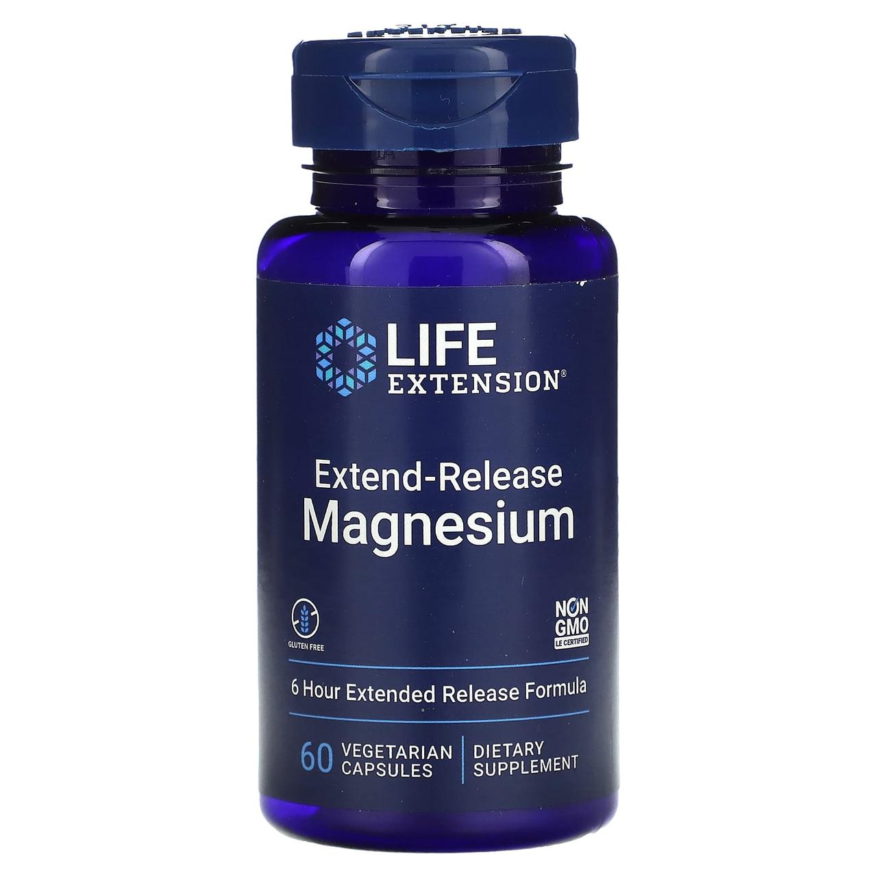 Магній, Магній, Magnesium, Life Extension, з пролонгованим вивільненням, 60 капсул (250 мг на 1 капсулі) yY., фото 1