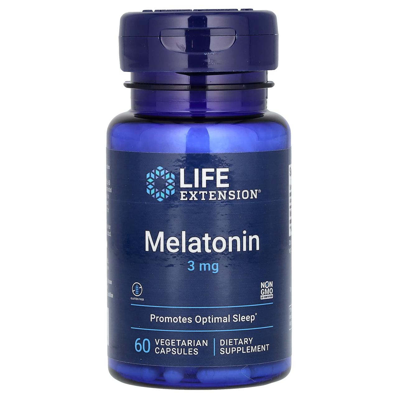 Мелатонін, Melatonin, Life Extension, 3 мг, 60 вегетаріанських капсул yY., фото 1