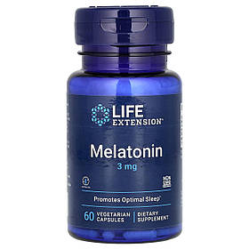 Мелатонін, Melatonin, Life Extension, 3 мг, 60 вегетаріанських капсул yY.