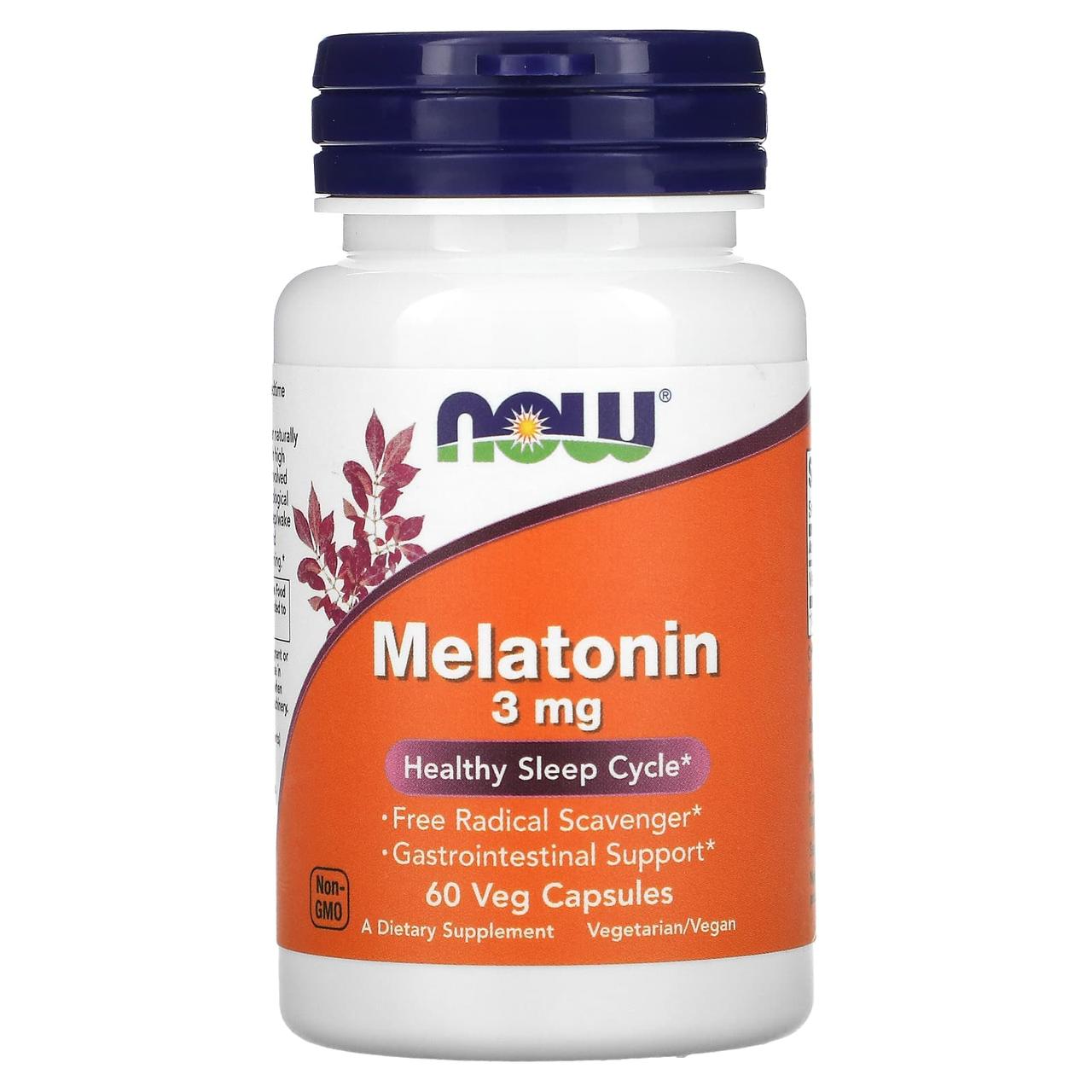 Мелатонін, Melatonin, Now Foods, 3 мг, 60 вегетаріанських капсул yY., фото 1