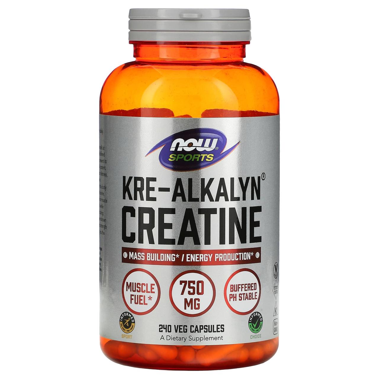 Креатин, Kre-Alkalyn Creatine, Now Foods, Sports, 750 мг, 240 вегетаріанських капсул yY., фото 1