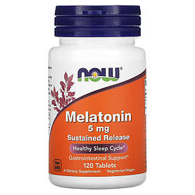 Мелатонін, Melatonin, Now Foods, 5 мг, 120 таблеток yY.
