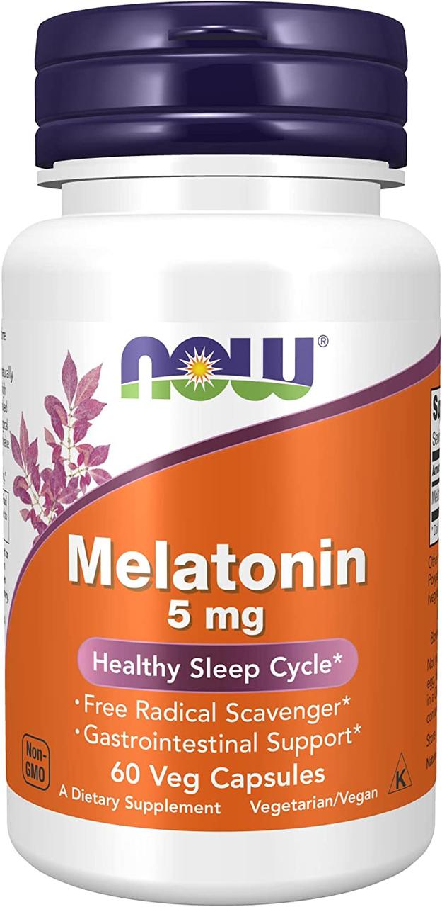 Мелатонін, Melatonin, Now Foods, 5 мг, 60 вегетаріанських капсул yY., фото 1