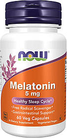 Мелатонін, Melatonin, Now Foods, 5 мг, 60 вегетаріанських капсул yY.