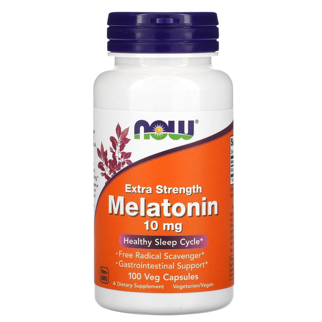 Мелатонін, Melatonin, NOW Foods, додаткова сила, 10 мг, 100 вегетаріанських капсул yY., фото 1