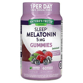 Мелатонін для сну, Sleep Melatonin, Nature's Truth, смак ягідної суміші, 5 мг, 60 веганських жувальних цукерок yY.