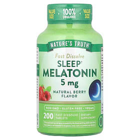 Мелатонін для сну, Sleep Melatonin, Nature's Truth, смак ягід, 5 мг, 200 швидкорозчинних таблеток yY.