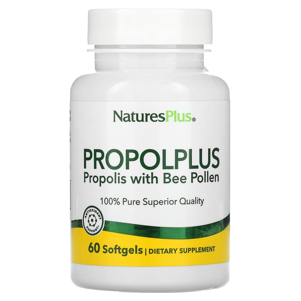 Прополіс, Propolis w / Bee Pollen, Nature's Plus, бджолиний пилок, 60 капсул yY., фото 1