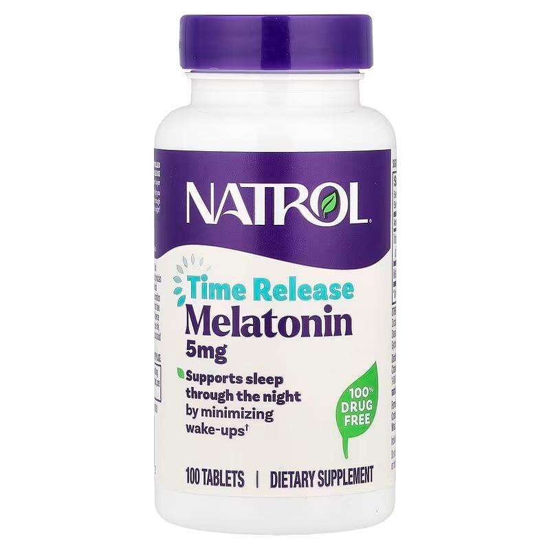 Мелатонін, Melatonin, Natrol, повільне вивільнення, підвищена сила дії, 5 мг, 100 таблеток yY., фото 1