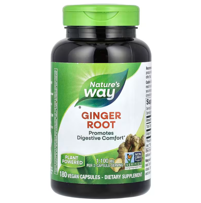 Корінь імбиру, Ginger Root, Nature's Way, 1100 мг, 180 вегетаріанських капсул (550 мг в одній капсулі) yY., фото 1