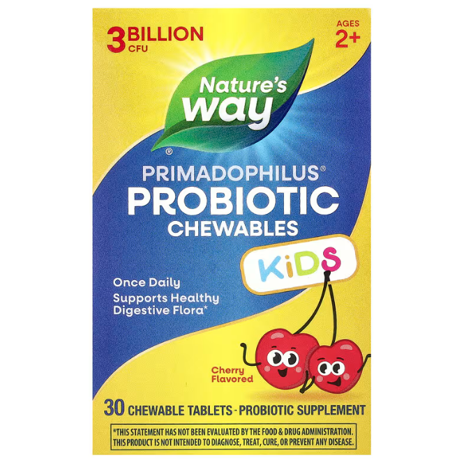 Пробіотики для дітей, Primadophilus® Kids Probiotic Chewable, для дітей від 2 років, з вишневим смаком, 3 млрд КУО, 30 жувальних, фото 1