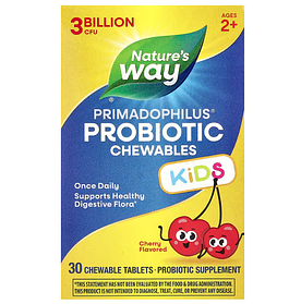 Пробіотики для дітей, Primadophilus® Kids Probiotic Chewable, для дітей від 2 років, з вишневим смаком, 3 млрд КУО, 30 жувальних