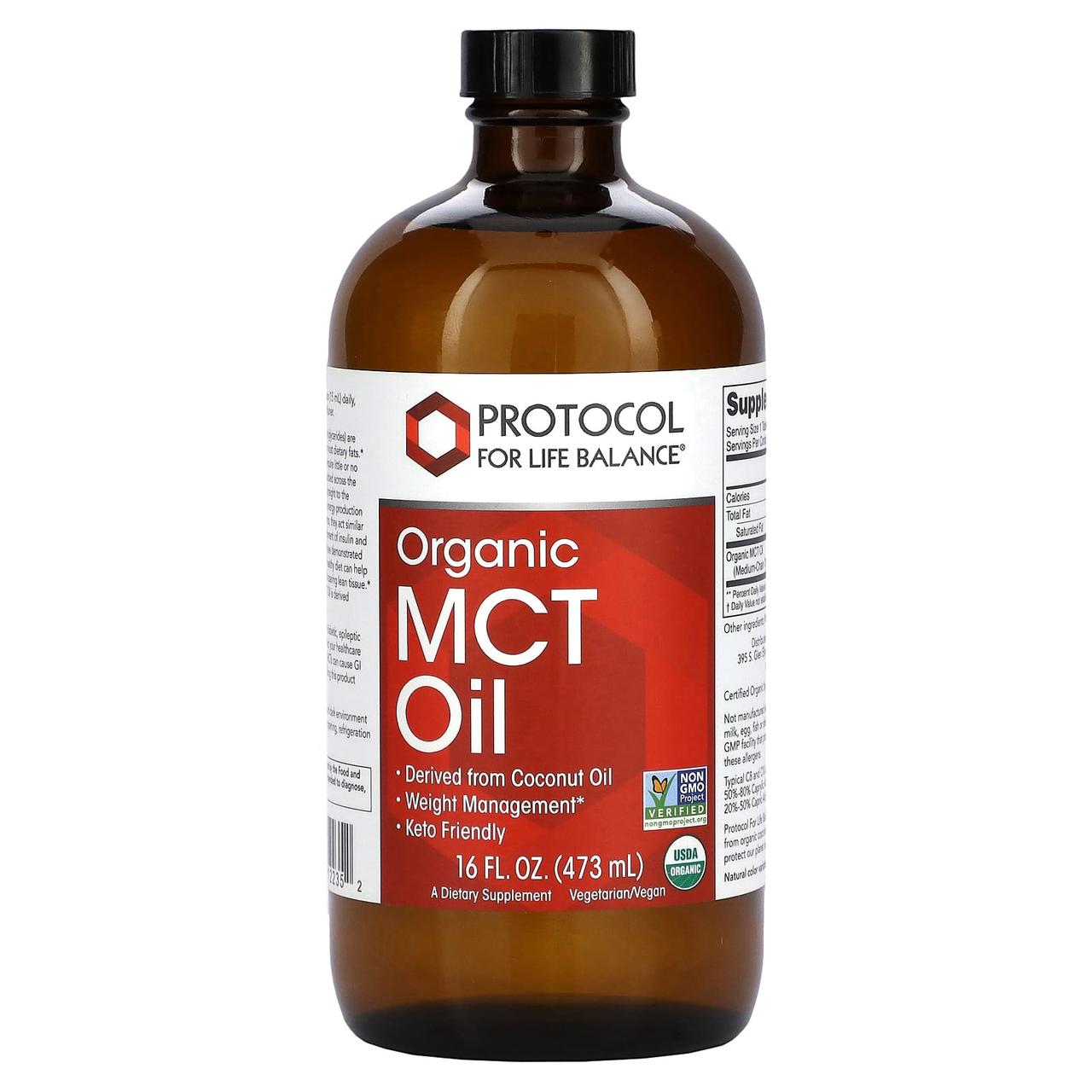 Олія MCT, Organic MCT Oil, Protocol for Life Balance, органік, 473 мл yY., фото 1