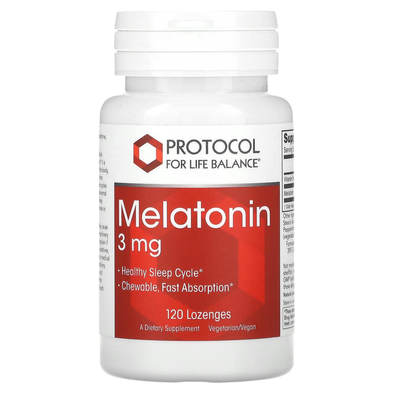 Мелатонін, Melatonin, Protocol for Life Balance, 3 мг, 120 льодяників yY., фото 1