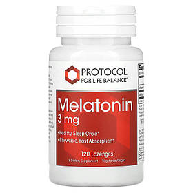 Мелатонін, Melatonin, Protocol for Life Balance, 3 мг, 120 льодяників yY.