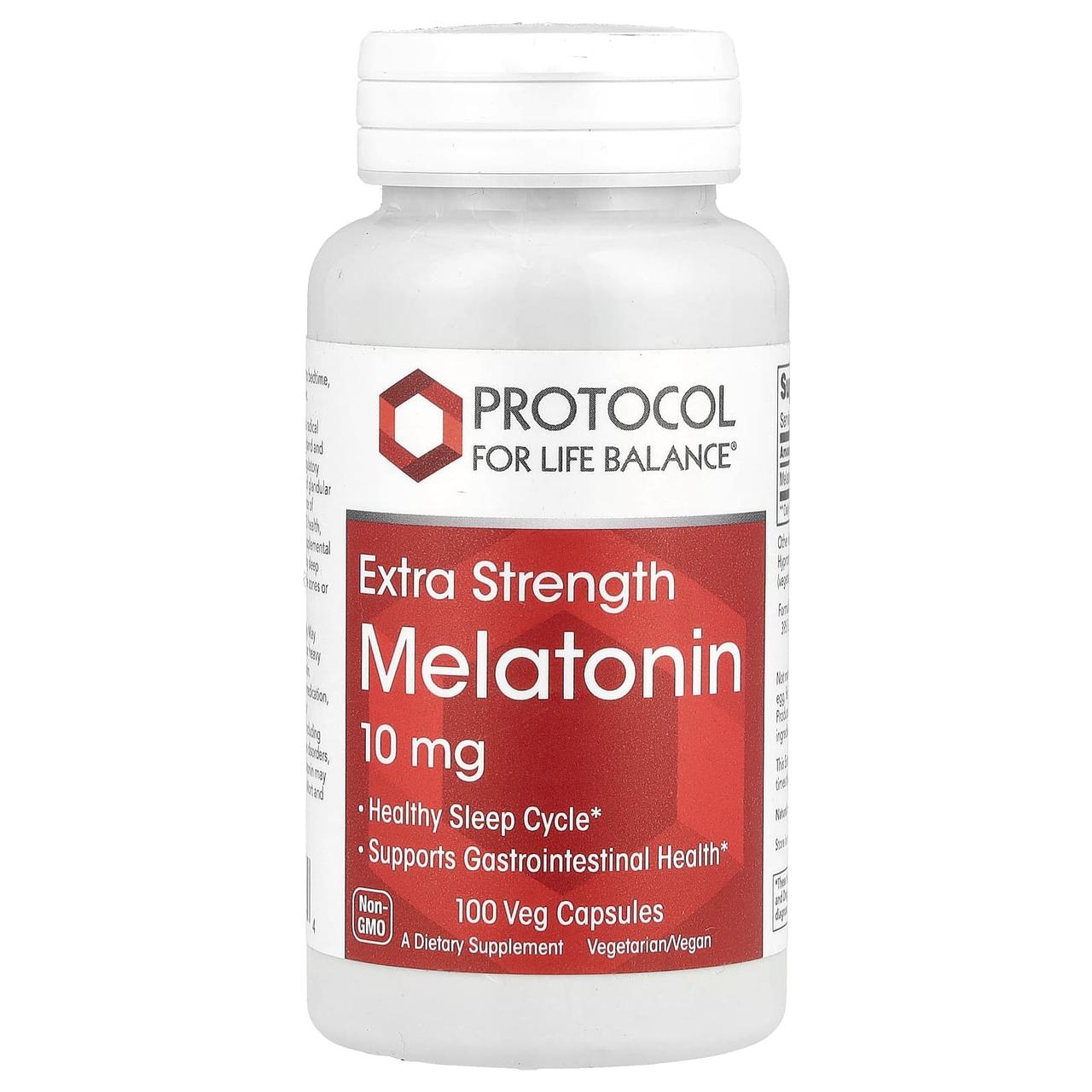 Мелатонін, Melatonin, Protocol for Life Balance, підвищена сила, 10 мг, 100 рослинних капсул yY., фото 1